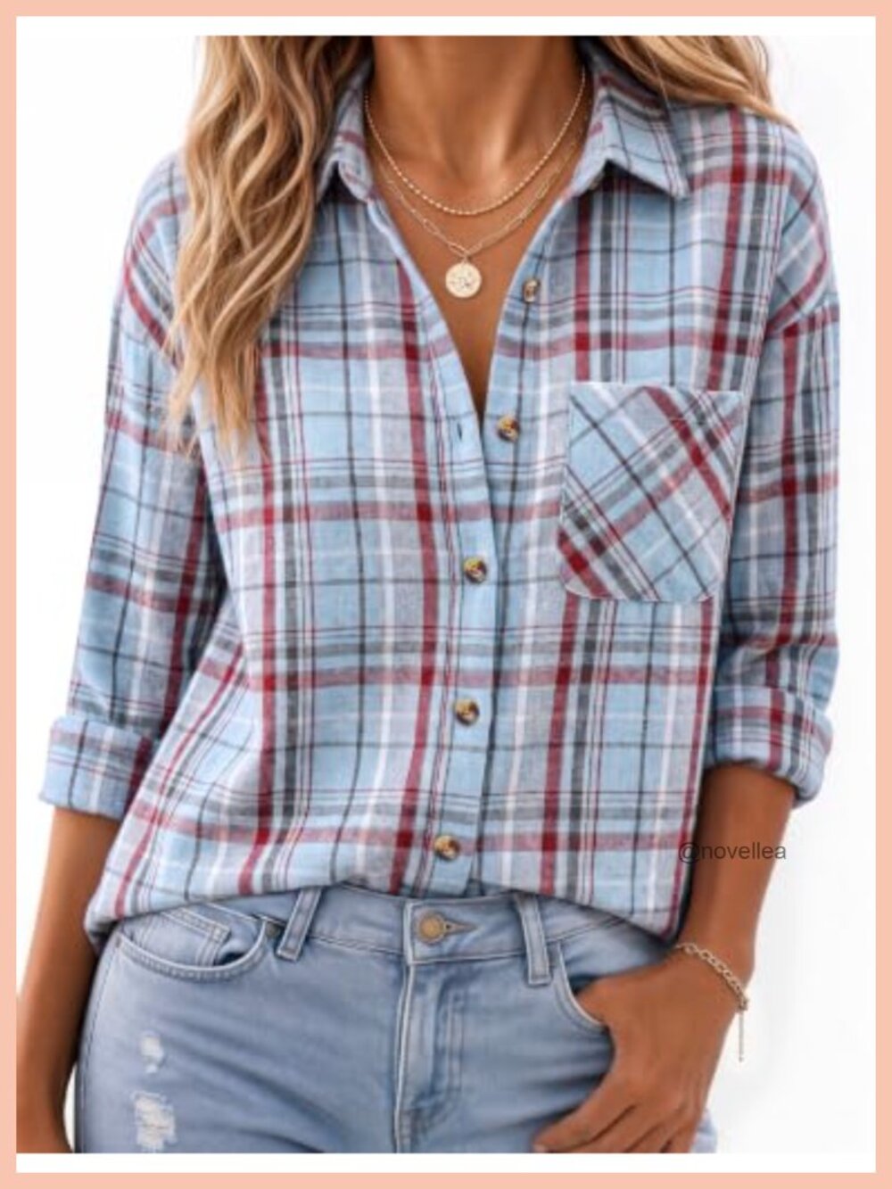 Plaid Flannel Shirt Oversized Button Down Collar Cotton Blend